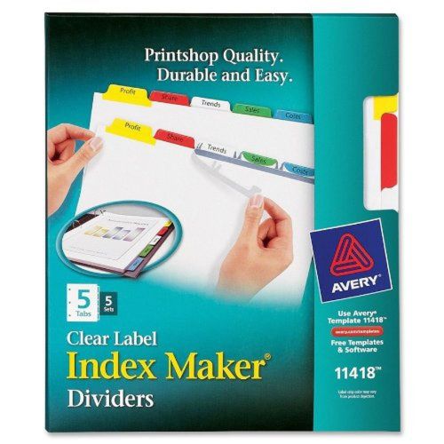 Avery Index Maker Clear Label Dividers Easy Apply Label Strip 5 Tab Multi-Col...