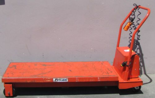 Presto 1000 lbs. electric hydraulic lift cart 4’ x 2’ platform 12v parker pump for sale