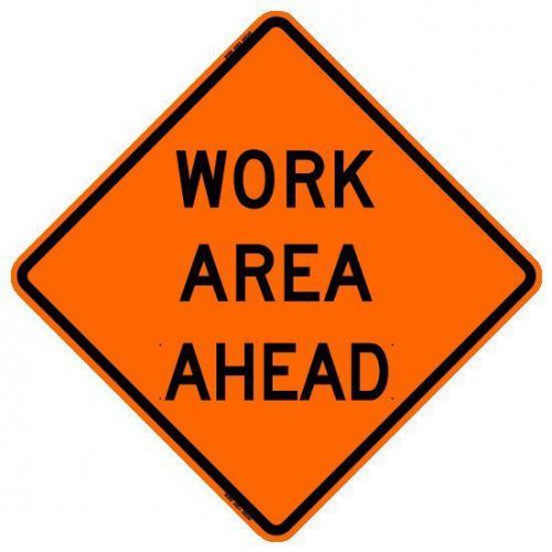 WORK AREA AHEAD (48&#034;) Roll-Up Sign with Ribs..FLUORESCENT VINYL