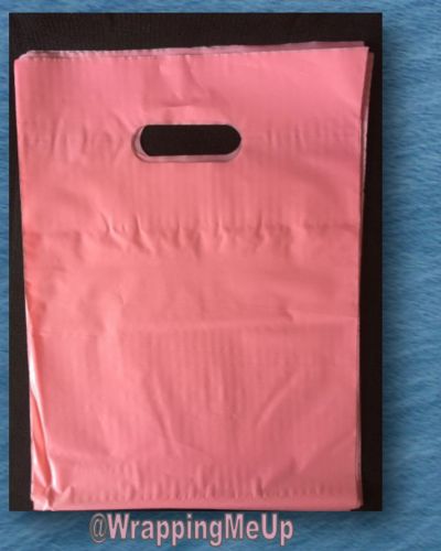 100 -12x15 pink frosty plastic merchandise bags w/handles, retail use bags for sale
