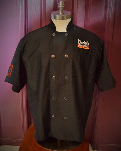 CHARLEY&#039;S STEAKHOUSE CHEF&#039;S COAT Black XL Aged Steaks Fresh Seafood Restaurant
