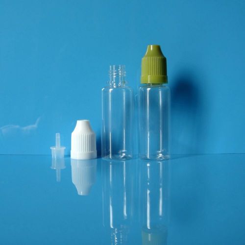 100 P 20ML PET Clear Plastic Child Proof Dropper Bottles E Liquid Vapor Safe Cap