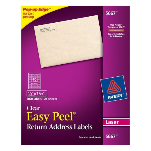 Avery Easy Peel 1/2 x 1 3/4 Inch Clear Return Address Labels 2000 Pack (5667)