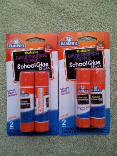Lot Of Two New 2 Pack Elmer&#039;s Disappearing Purple School Glue Sticks Washable