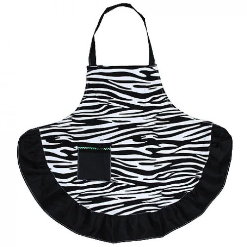 Zebra Printw/Black Trim Ruffle Skirt Apron Black Solid Pocket- Free Monogram