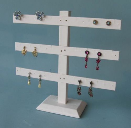3 Tier 10&#034;H x 10&#034;W  WHITE LEATHERETTE EARRING JEWELRY DISPLAY STAND 252-3W New!