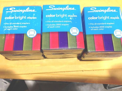 3 packs Color Bright Staples, Assorted Colors, Blue, Red, Green, 18000 total