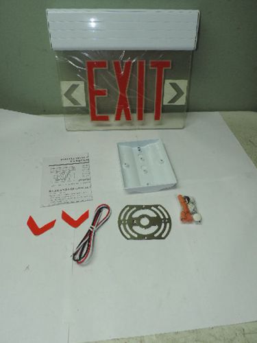 Red LED Emergency Exit Light Sign Ceiling Edge Lit Battery Backup White Single