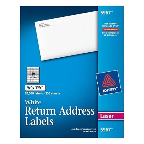 Avery laser labels, 0.5 x 1.75 inches, white, 20,000 labels per box  (5967) for sale