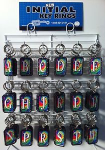 New Stainless Steel Tie Dye Initial Key Chain 216 Pieces on Rack Modern USA Made