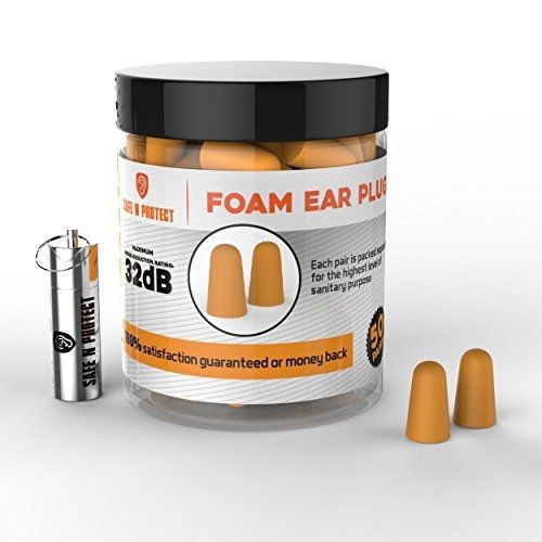 Safe N Protect Earplugs - 50 Pairs individually wrapped + Bonus Aluminum Case -