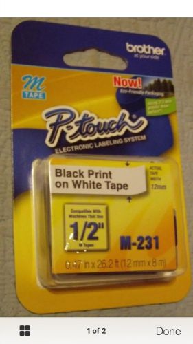 Brother P-Touch Label Refill 1/2&#034; (12mm X 8mm) x 26.2&#039; M-231 Black On White Tape
