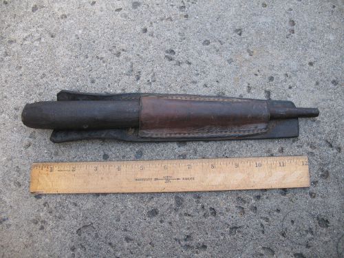 Ironworker Tool Bull Pin Antique Vintage Iron with Leather Holder Sheath 12.75&#034;
