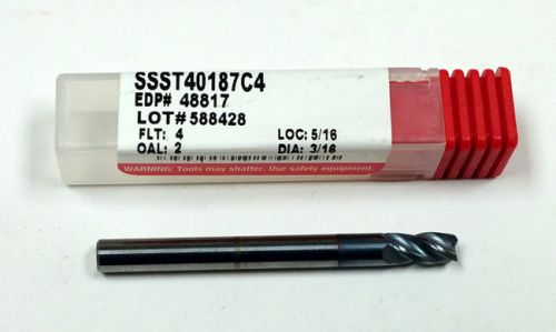3/16&#034; 4-flute carbide end mill, 5/16&#034; loc, 2&#034; oal, ticn coated, data flute 48817 for sale