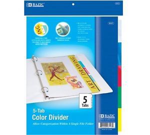 Bazic BAZIC 3-Ring Binder Dividers w/ 5-Insertable Color Tabs (Case of 24)