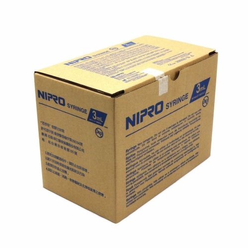 Nipro- box of 100 3ml / 3cc sterile syringe only with luer locktip latex free for sale