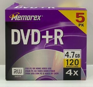 Memorex 3202 5545 DVD+R 4.7GB 120 Minute Video 4X For PC or Home Video 5-Pack