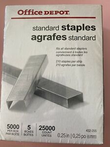 (5 Pack )Office Depot Brand Standard Staples, 1/4&#034;, 5,000 Staples Per Pack,