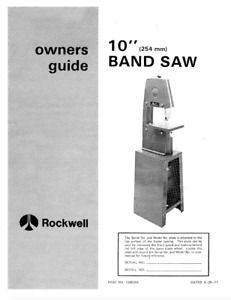 Delta 28-100 10 inch Bench Band Saw Instruction Maintenance &amp; Parts Manual