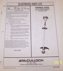 McCULLOCH TRIMMER PROMAC 3335L OEM ILLUSTRATED PARTS LIST