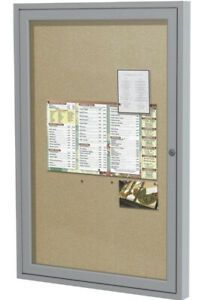 Locking Bulletin Board Enclosure, 36x30 1 Door, Satin Alum Frame, Made In USA