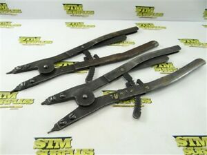 PAIR OF INDUSTRIAL RATCHETING INTERNAL SNAP RING PLIERS 18&#034; WALDES TRUARC USA