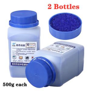 2 Bottle(1 KG) Blue Silica Gel Beads - Reusable Color Changing Air Drying US