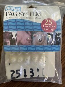 ALLFLEX TAG SYSTEM 25 White Livestock Ear Tags 1-25. 2 1/4”x 3”