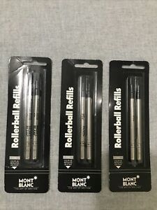 6 X GENUINE Mont Blanc Fine ROLLERBALL Refills Black Ink RETAIL PACK NEW Germany