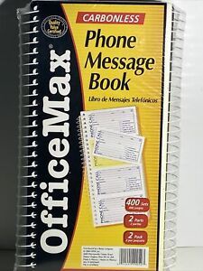 2 OFFICEMAX CARBONLESS 2-PART PHONE MESSAGE BOOKS - 400 SETS IN EACH BOOK NEW