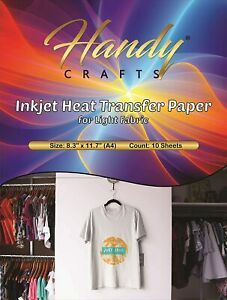 Inkjet Heat Transfer Paper for Light Fabric, 8.3&#034; x 11.7&#034; (A4), 10 Sheets