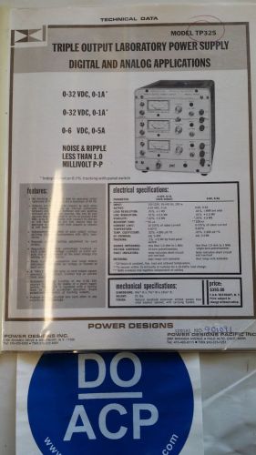 POWER DESIGNS MODEL TP325 TRIPLE OUTPUT LABORATORY POWER SUPPLY MANUAL R3-S31