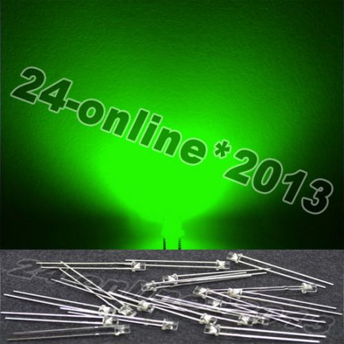 50pcs 3mm green flat top 2pin waterclear wide angle plug-in led lamp beads diy for sale