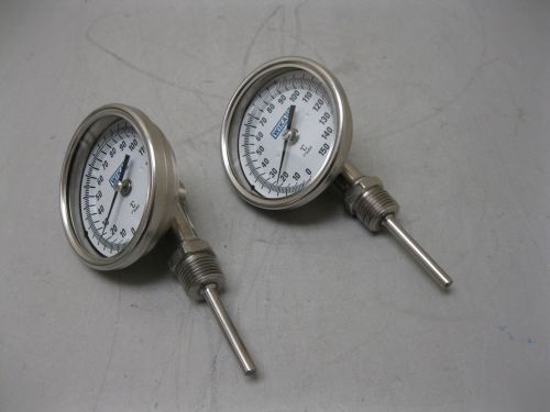 Lot (2) wika 0 to 150°c thermometer 1/2&#034; npt 2-1/2&#034; stem f18 (1717) for sale