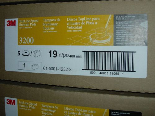 3M Topline Speed Burnish Pads. box of 5 pads 19&#034; diameter item No. 3200. NEW