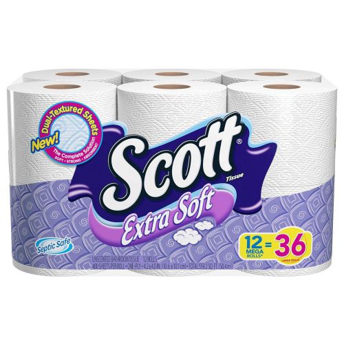 Scott Extra Soft Mega Double Roll Toilet Paper Tissue - 36 Rolls