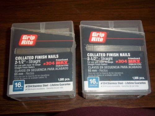 2  COLLATED FINISH NAILS 2-1/2&#034; STRAIGHT 16 GAUGE # 304 MAX 1000 PCS EACH BOX