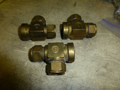 3 brass swagelok 3/4 tee  male tube x male tube x female pipe     no reserve for sale