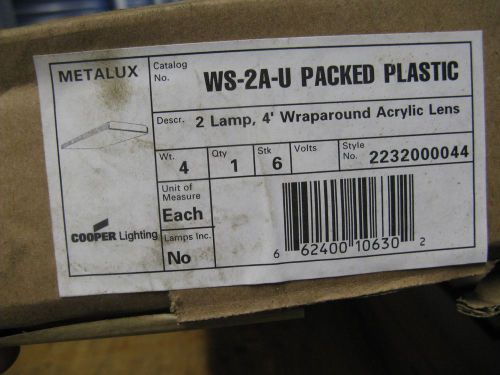 lOf 2 New Cooper Lighting Metalux WS-2A-U 2-Lamp 4&#039; Wraparound Acrylic Lens