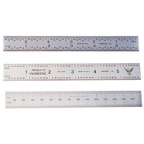 New pec 7185-012, 12&#034;l blade chrome hardened iron steel rule 4r inch graduations for sale
