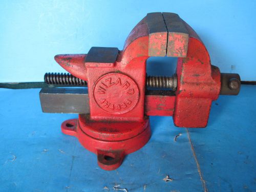 Vintage cast iron wizard 3 1/2&#034;wide jaws swivel anvil vise made in u.s.a. for sale