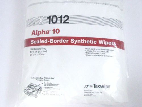 Texwipe tx1012 alpha 10 cleanroom wipers tx-1012 new 100 wipers/bag 12&#034;x12&#034; for sale