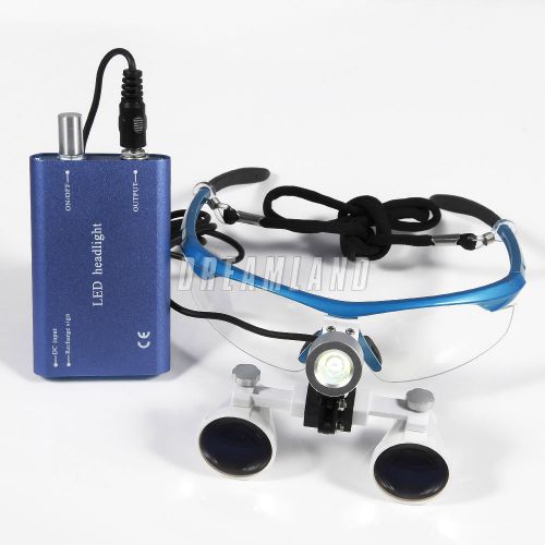 Dental Binocular Loupe 3.5X magnifying Glasses magnifier + LED Head light Blue