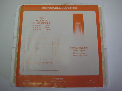 Spectrocell Disposable UV Grade Fluorometric Cuvelles; 100 cuvettes per box