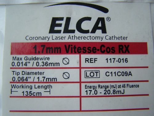 Spectranetics ELCA Laser Ablation Cath 1.7mm Ref:117-016 Lot of 1