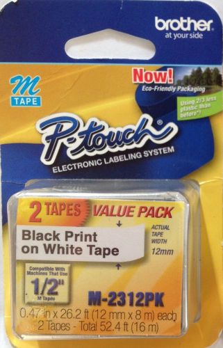 Brother P-Touch - M-2312PK Black-On-White Tapes 0.5&#034; x 26.2&#039;,2 Tapes~Free Ship