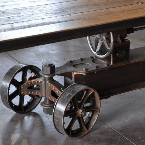 Vintage industrial train crank table/rustic chic dining/desk/adjustable height for sale