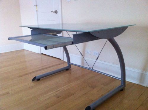 Metal, Tempered Glass Top Desk &amp; Shelf Stand Set