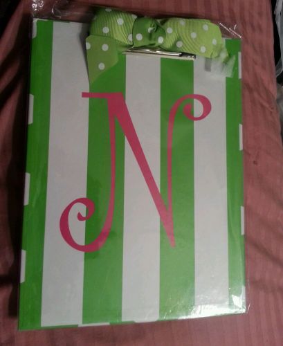 Monogrammed stripe &amp; polka dot clipboard  green/white the letter n in  pink for sale
