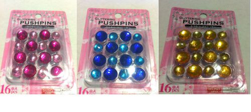 16 PCS Pink Blue or Golden Color Glittering Pushpins Cord Board / Message Board